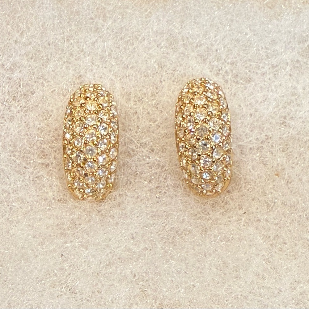 Christian Dior 14KT Gold Plated Half Moon Post Earrings w/Swarovski Crystals EC